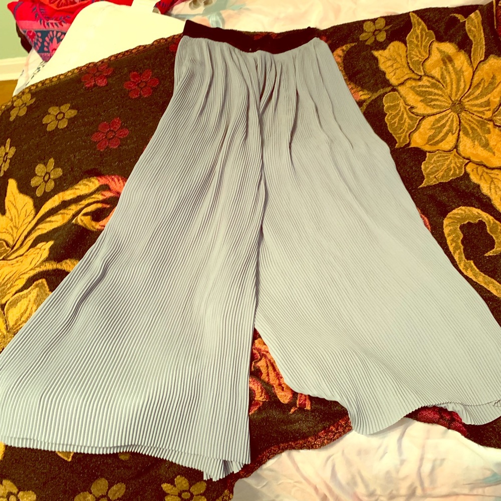 Light blue ribbed wide legged trousers from Zara